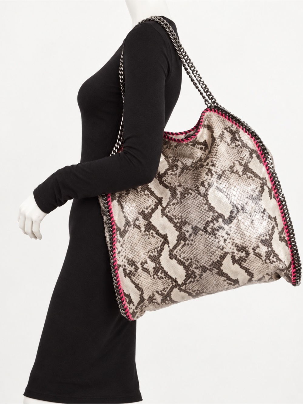 Breathtaking Stella McCartney Falabella python-Print Tote with Pink Trim EUC